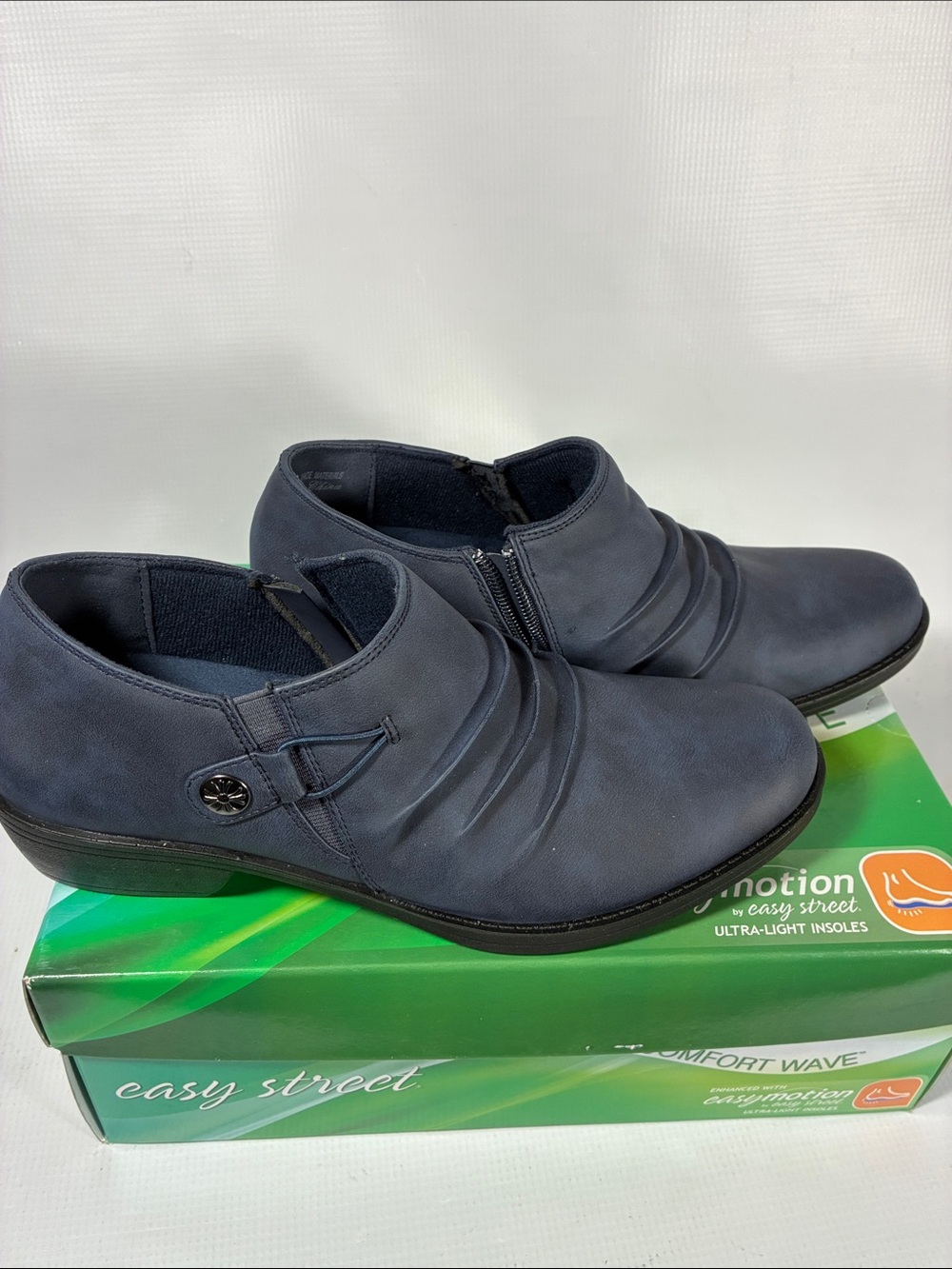 easy street Navy Ankle Booties with Side Zip